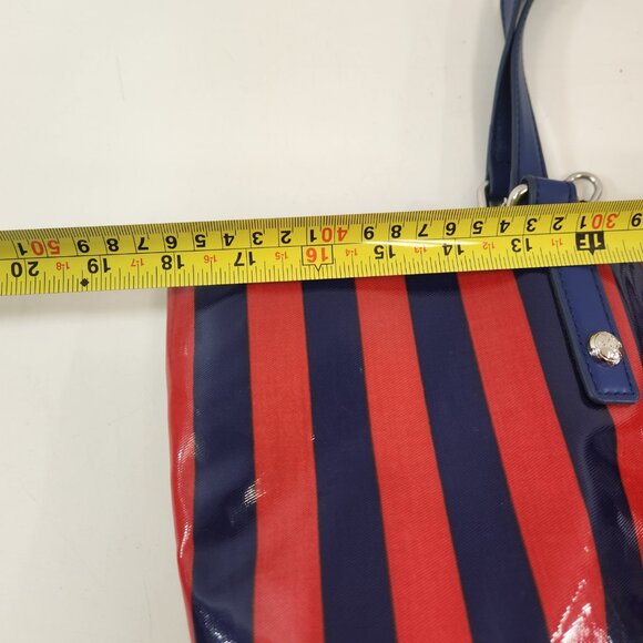 DKNY Striped Tote Red Blue Donna Karan New York Purse Bag Vinyl - Picture 13 of 14